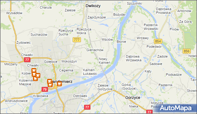 mapa Nowy Kamień gmina Dwikozy, Nowy Kamień gmina Dwikozy na mapie Targeo