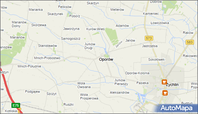 mapa Oporów powiat kutnowski, Oporów powiat kutnowski na mapie Targeo