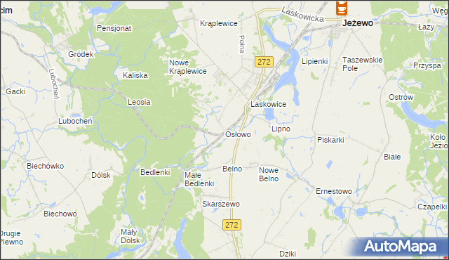 mapa Osłowo gmina Jeżewo, Osłowo gmina Jeżewo na mapie Targeo