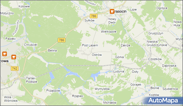 mapa Ostrów gmina Krasocin, Ostrów gmina Krasocin na mapie Targeo