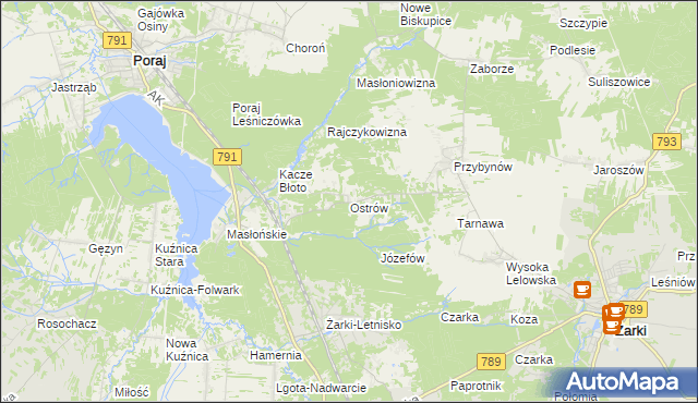 mapa Ostrów gmina Żarki, Ostrów gmina Żarki na mapie Targeo