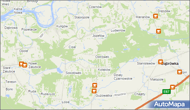 mapa Ostrówek gmina Dąbrówka, Ostrówek gmina Dąbrówka na mapie Targeo