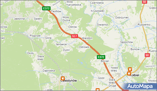 mapa Ostrowik gmina Celestynów, Ostrowik gmina Celestynów na mapie Targeo