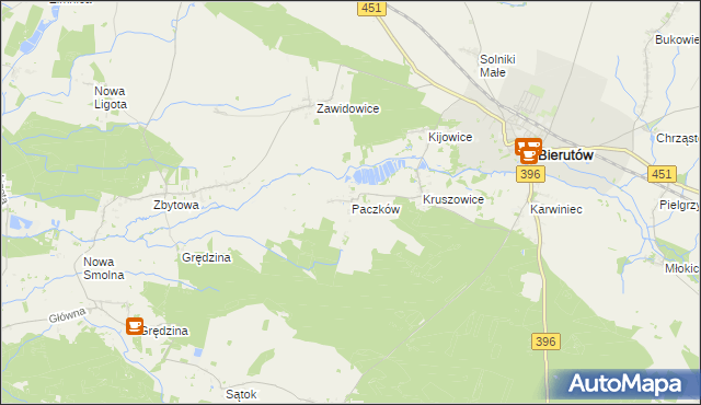 mapa Paczków gmina Bierutów, Paczków gmina Bierutów na mapie Targeo