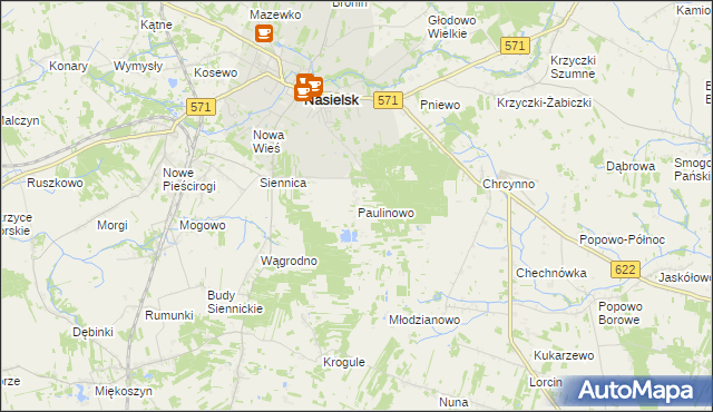 mapa Paulinowo, Paulinowo na mapie Targeo