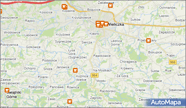 mapa Pawlikowice gmina Wieliczka, Pawlikowice gmina Wieliczka na mapie Targeo