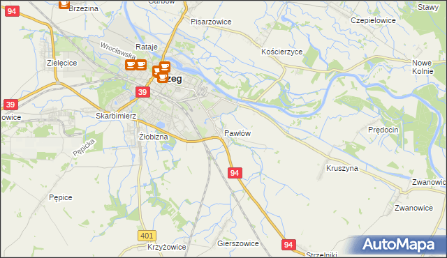 mapa Pawłów gmina Skarbimierz, Pawłów gmina Skarbimierz na mapie Targeo