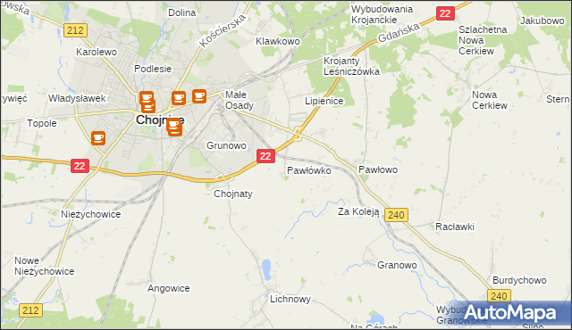mapa Pawłówko gmina Chojnice, Pawłówko gmina Chojnice na mapie Targeo
