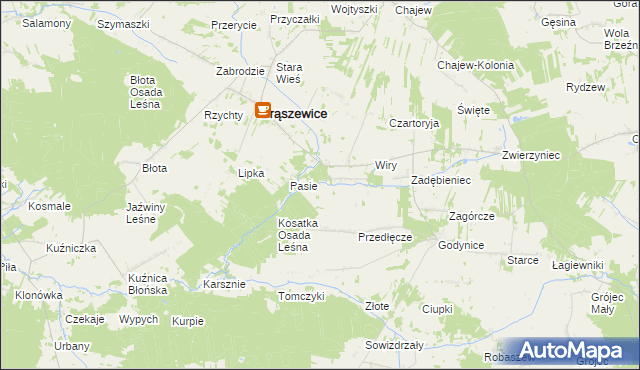 mapa Pędziwiatry gmina Brąszewice, Pędziwiatry gmina Brąszewice na mapie Targeo