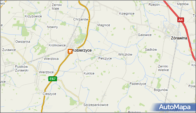 mapa Pełczyce gmina Kobierzyce, Pełczyce gmina Kobierzyce na mapie Targeo