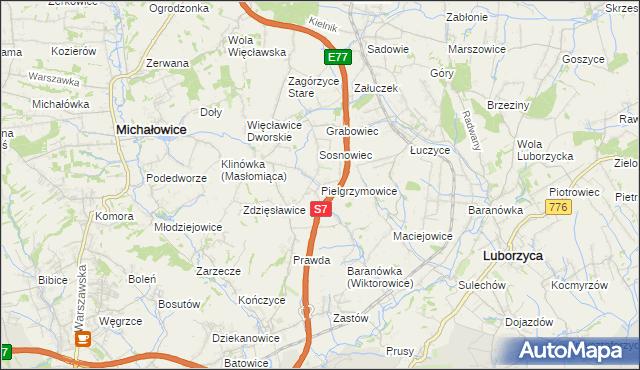 mapa Pielgrzymowice gmina Michałowice, Pielgrzymowice gmina Michałowice na mapie Targeo