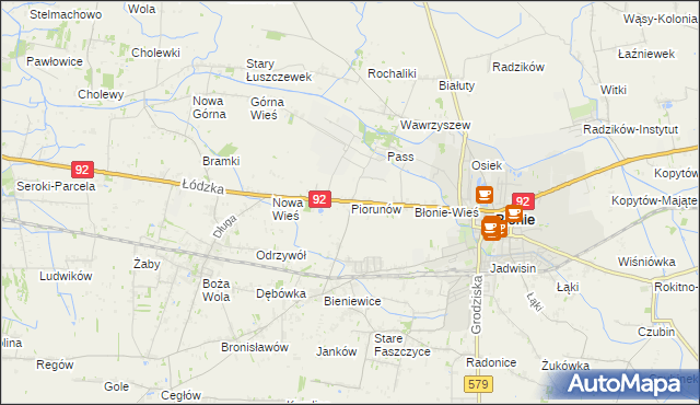 mapa Piorunów gmina Błonie, Piorunów gmina Błonie na mapie Targeo