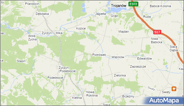 mapa Piotrówek gmina Trojanów, Piotrówek gmina Trojanów na mapie Targeo