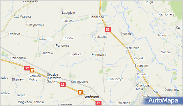 mapa Piotrowice gmina Warta, Piotrowice gmina Warta na mapie Targeo