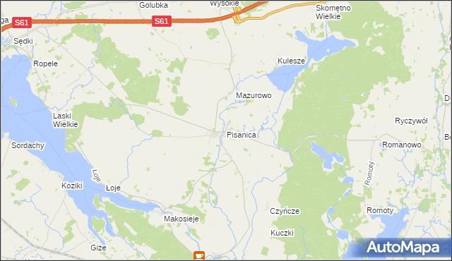 mapa Pisanica gmina Kalinowo, Pisanica gmina Kalinowo na mapie Targeo