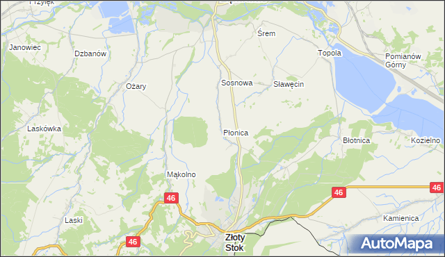 mapa Płonica gmina Złoty Stok, Płonica gmina Złoty Stok na mapie Targeo