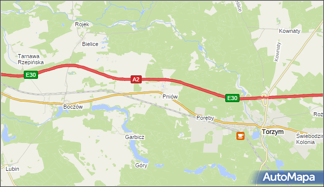 mapa Pniów gmina Torzym, Pniów gmina Torzym na mapie Targeo