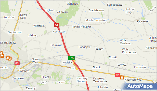 mapa Podgajew gmina Oporów, Podgajew gmina Oporów na mapie Targeo