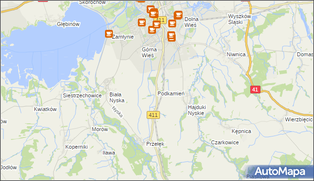 mapa Podkamień gmina Nysa, Podkamień gmina Nysa na mapie Targeo