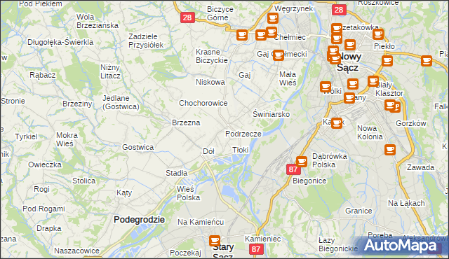 mapa Podrzecze gmina Podegrodzie, Podrzecze gmina Podegrodzie na mapie Targeo