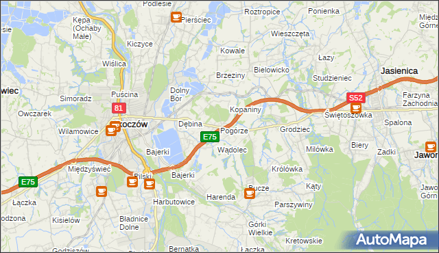 mapa Pogórze gmina Skoczów, Pogórze gmina Skoczów na mapie Targeo