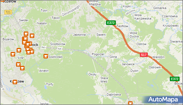 mapa Pogorzel gmina Celestynów, Pogorzel gmina Celestynów na mapie Targeo