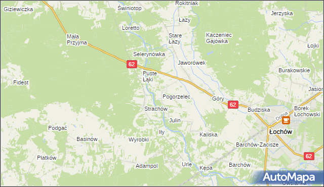 mapa Pogorzelec gmina Łochów, Pogorzelec gmina Łochów na mapie Targeo