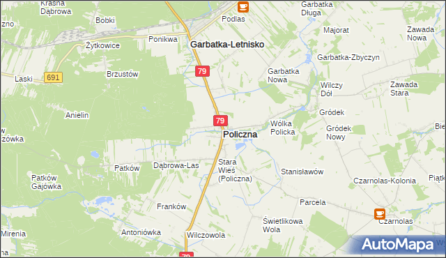 mapa Policzna powiat zwoleński, Policzna powiat zwoleński na mapie Targeo