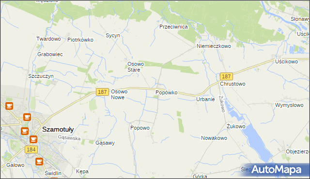 mapa Popówko gmina Oborniki, Popówko gmina Oborniki na mapie Targeo