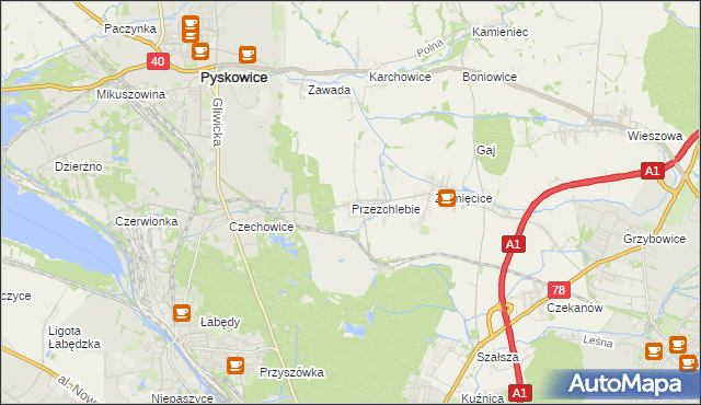 mapa Przezchlebie, Przezchlebie na mapie Targeo