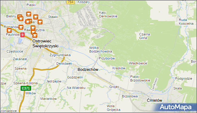 mapa Przyborów gmina Bodzechów, Przyborów gmina Bodzechów na mapie Targeo