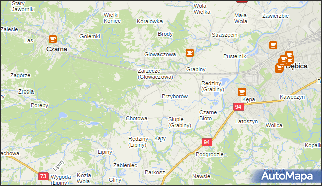 mapa Przyborów gmina Czarna, Przyborów gmina Czarna na mapie Targeo