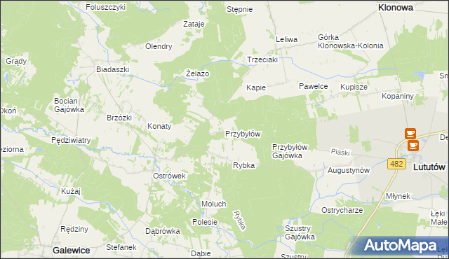 mapa Przybyłów gmina Galewice, Przybyłów gmina Galewice na mapie Targeo