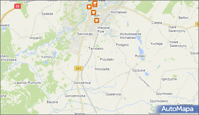 mapa Przydatki gmina Brodnica, Przydatki gmina Brodnica na mapie Targeo