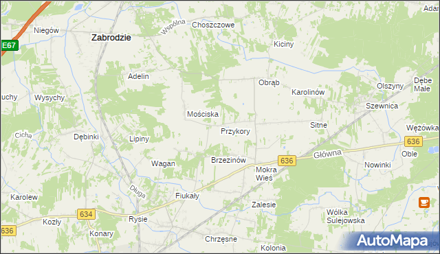 mapa Przykory gmina Zabrodzie, Przykory gmina Zabrodzie na mapie Targeo