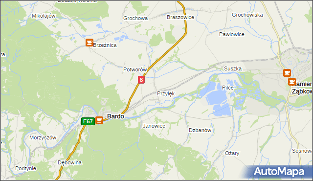 mapa Przyłęk gmina Bardo, Przyłęk gmina Bardo na mapie Targeo