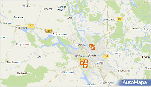 mapa Psarskie gmina Śrem, Psarskie gmina Śrem na mapie Targeo