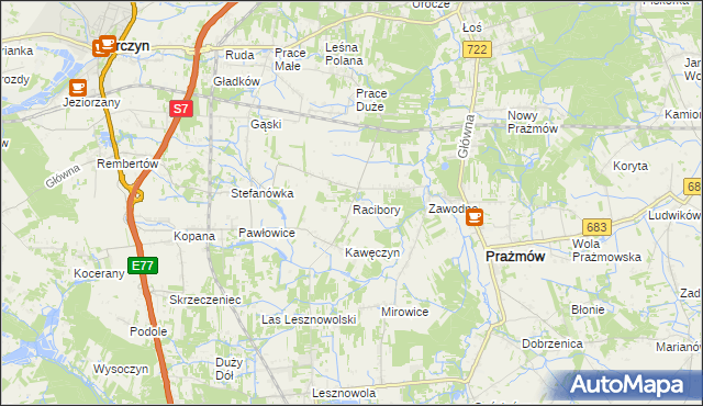 mapa Racibory gmina Tarczyn, Racibory gmina Tarczyn na mapie Targeo
