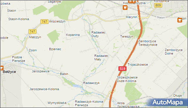 mapa Radawiec Mały, Radawiec Mały na mapie Targeo