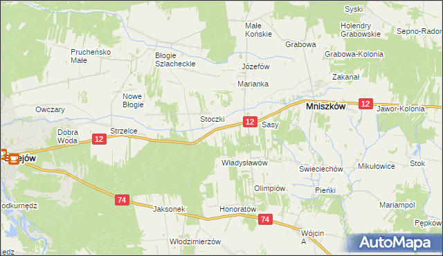 mapa Radonia gmina Mniszków, Radonia gmina Mniszków na mapie Targeo