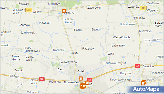 mapa Radzików gmina Błonie, Radzików gmina Błonie na mapie Targeo