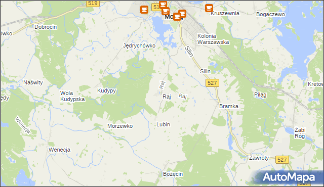 mapa Raj gmina Morąg, Raj gmina Morąg na mapie Targeo