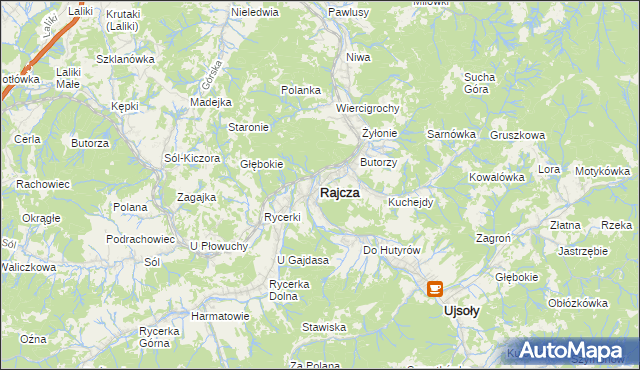 mapa Rajcza, Rajcza na mapie Targeo