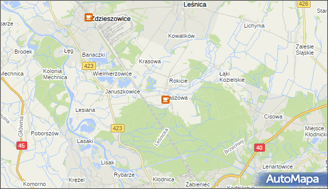 mapa Raszowa gmina Leśnica, Raszowa gmina Leśnica na mapie Targeo