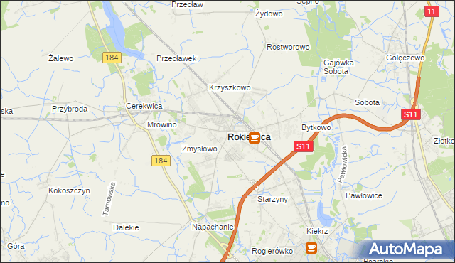 mapa Rokietnica powiat poznański, Rokietnica powiat poznański na mapie Targeo