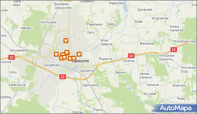 mapa Różanna gmina Opoczno, Różanna gmina Opoczno na mapie Targeo
