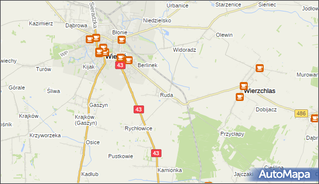 mapa Ruda gmina Wieluń, Ruda gmina Wieluń na mapie Targeo