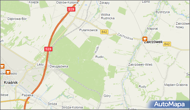 mapa Rudki gmina Zakrzówek, Rudki gmina Zakrzówek na mapie Targeo