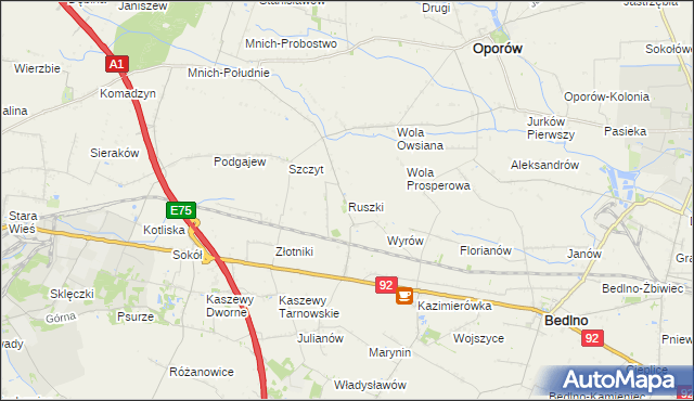 mapa Ruszki gmina Bedlno, Ruszki gmina Bedlno na mapie Targeo