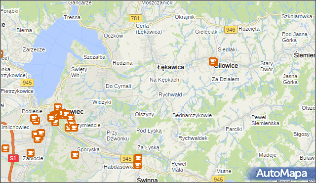 mapa Rychwałd gmina Gilowice, Rychwałd gmina Gilowice na mapie Targeo